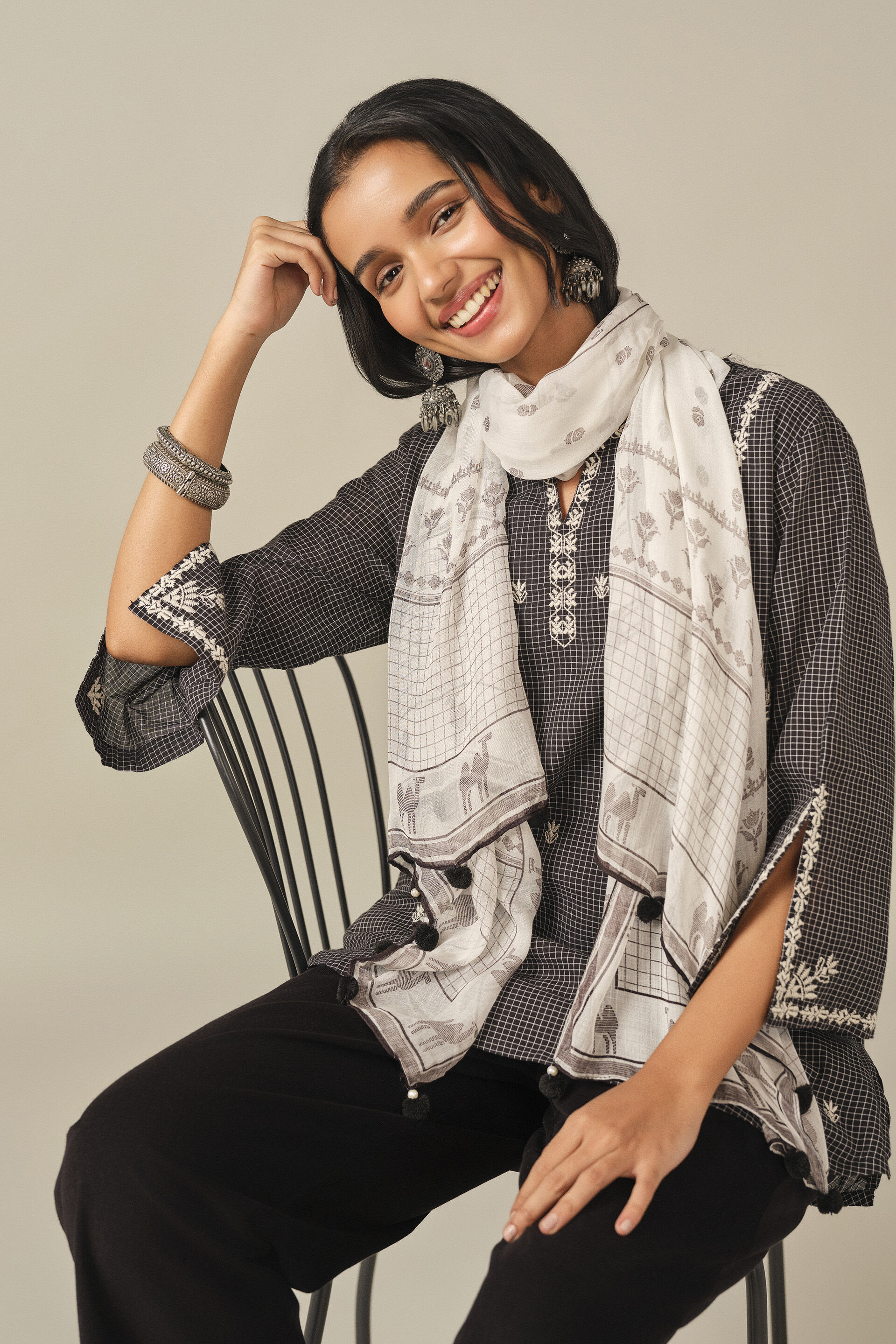 Embroidered Cotton Tunic in Black, Black, image 5